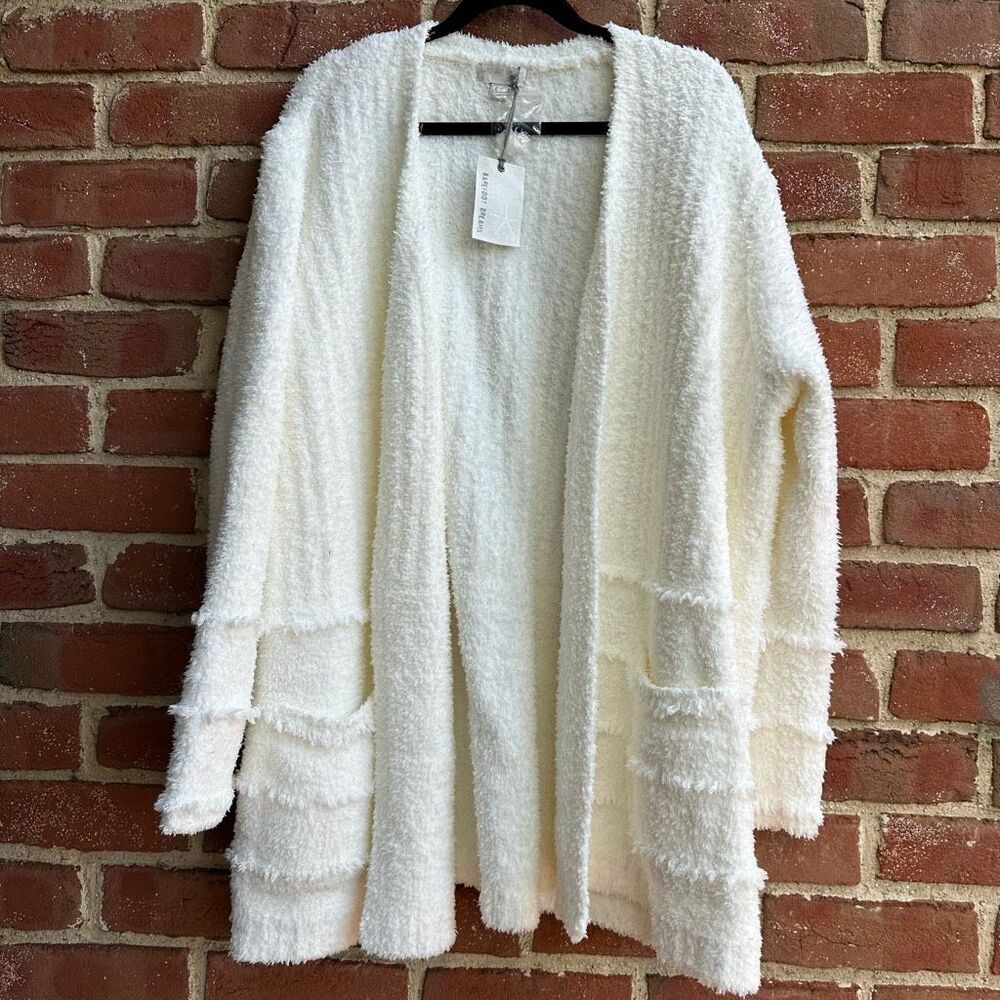 Barefoot Dreams $158 Cozychic Boardwalk Cardigan Pearl Open Front Pockets XL NWT